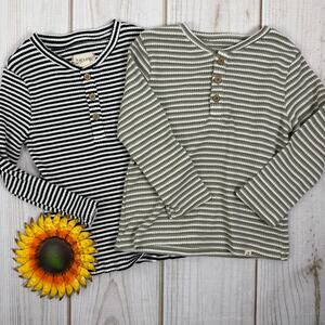 ME&HENRY Kids 4/5Y Striped Long Sleeve‎ Henley Shirt Cotton Spandex Set